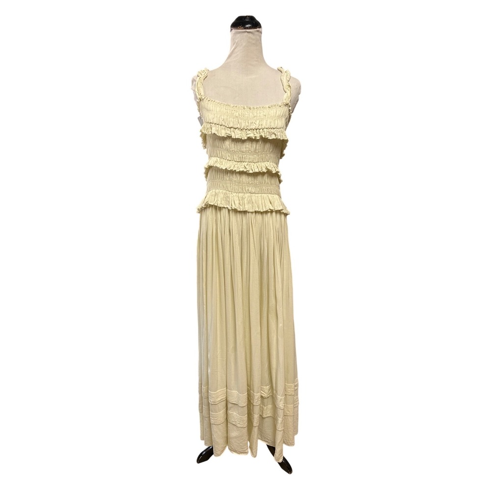 Esthe Cream Smocked Ruffle Maxi Dress Linen Blend Sleeveless Medium Greece - Picture 5 of 13